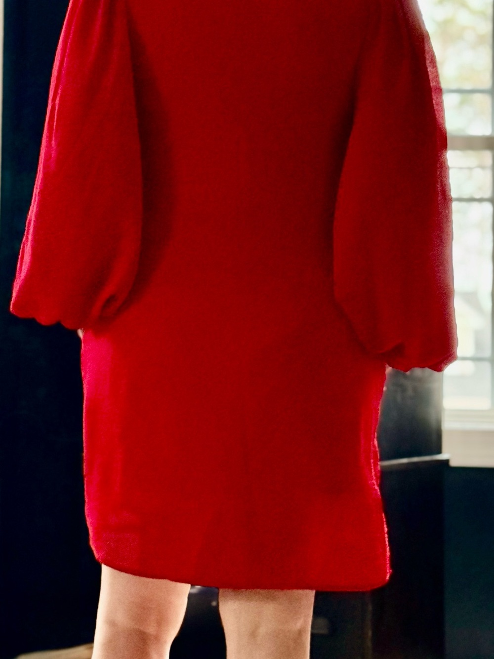 Red Ruffle Neck Button Shift Dress - Picture 2 of 2